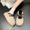 Cute fluffy slippers women's 2025 new autumn and winter velvet lamb wool shallow mouth beanie shoes with Mary Jane shoes