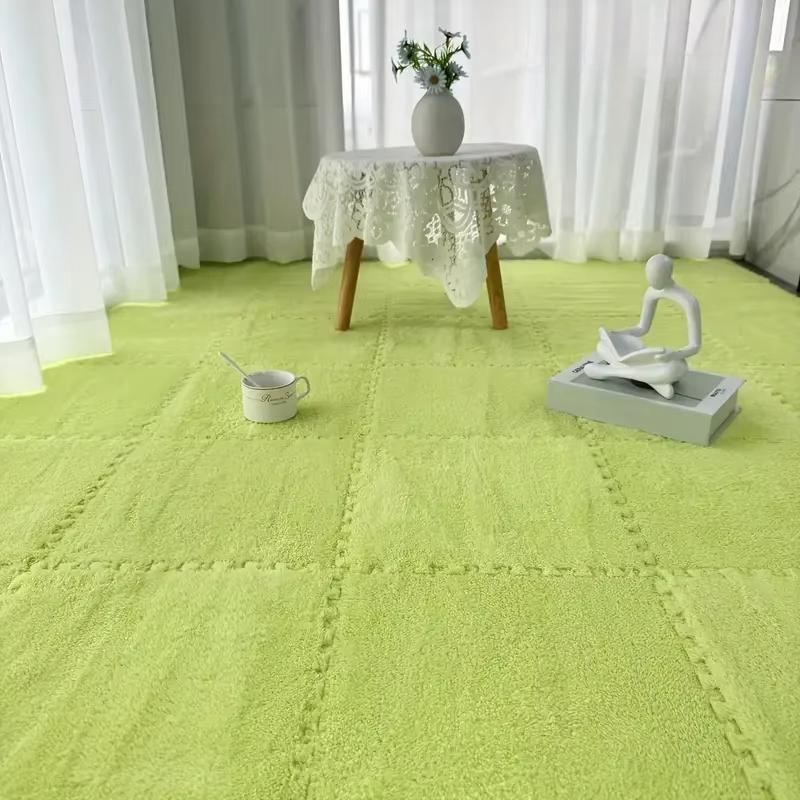 15Pcs Interlocking Fluffy Tiles with Border Square Rug Plush Puzzle Foam Floor Mat for Kids Thick Bedroom Floor Decoration