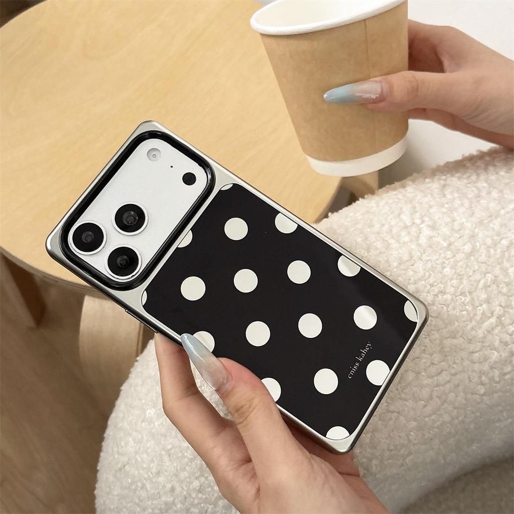 Electroplated Polka Dot Square Mirror Case for iPhone 14/13 & Apple 17/16/15 PROMAX with Drop Protection