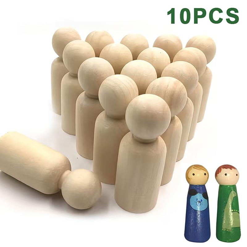 10Pcs Unfinished Wooden Figures Suitable Natural Color Unfinished Wood Peg Dolls Women Men Wooden Peg Dolls Diy Paintable Home