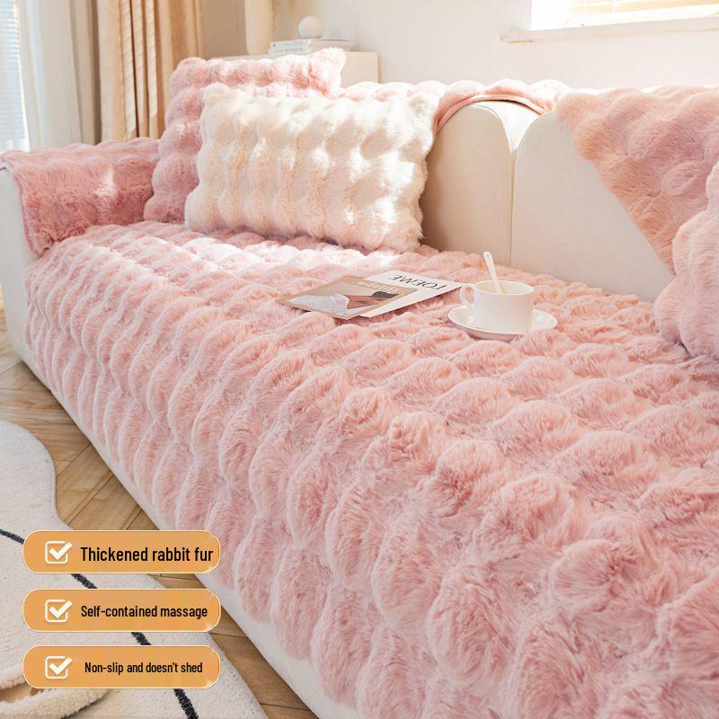 2025 Winter A-Grade Rabbit Plush Sofa Cover: Thickened, Warm, and Simple Cushion Cloth