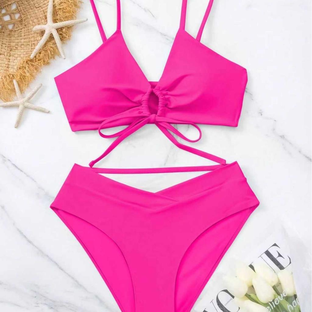 1011 new bikini European and American solid color lace-up sexy bikini split swimsuit swimsuit women