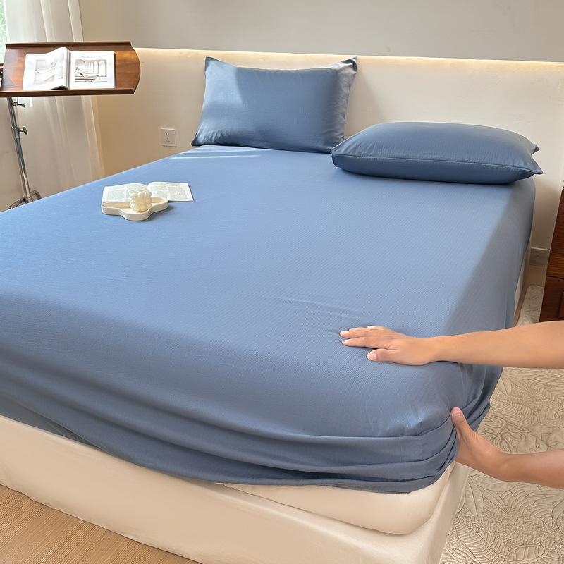 Простыня с эластичным мытым хлопковым голубым цветочным принтом — фото 13