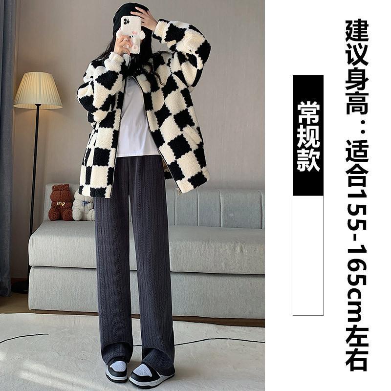 Mai Sui European Cotton Lint Narrow Version Wide-leg Pants Women's Autumn and Winter Velvet High Waist Loose Straight Casual Pants
