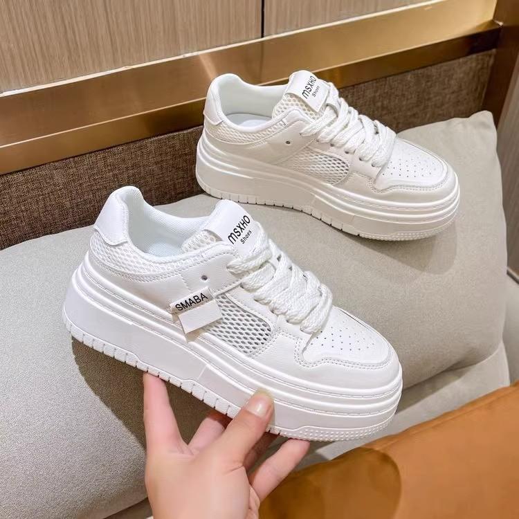Solid color leather sneakers women's 2025 spring and autumn Korean version muffin platform single shoes student campus style casual white shoes