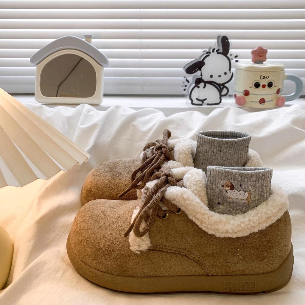 Leather Retro Thick-soled All-inclusive Children's New Autumn and Winter Velvet Warm Snow Boots Non-slip Cotton Shoes