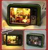 moin moin Dollhouse Miniature DIY Kit Set, Palm-Sized, Tin Trinket Box, Showa Era TV Interior, Japanese Style, Retro TV Shape, Green, for My Childhood