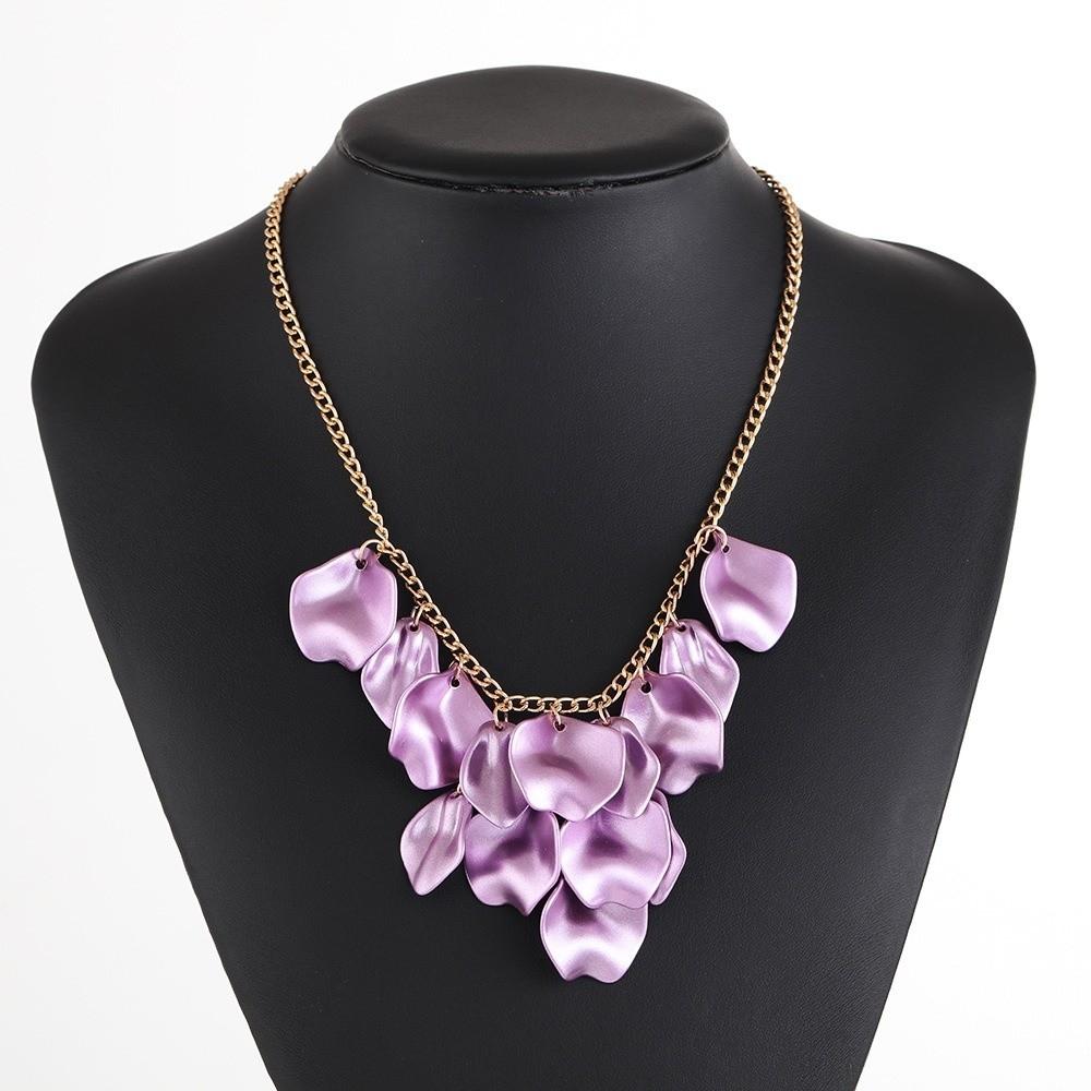 Fashion Colorful Petal Necklace Shimmer Irregular Fringe Pendant Necklaces Layered Sequin Sweater Chains Gifts