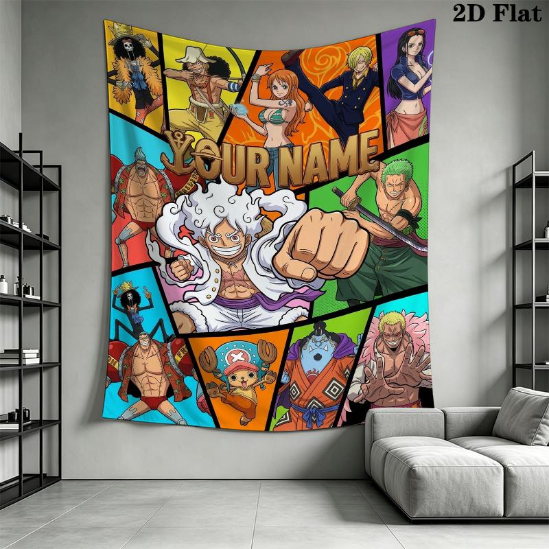 Custom Name ONE PIECE Wall Tapestry Aesthetic Wall Hanging Printed Fabric Blanket Decorative Tapestries for Bedroom Living Room Home Decor