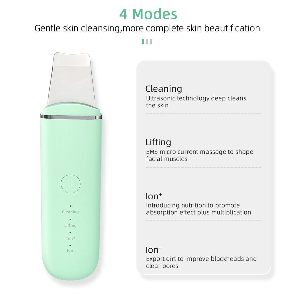 Ultrasonic Skin Scrubber Vibration Face Spatula Blackhead Remover Shovel Clean Cavitation Peeling Facial Lifting Skin Care Tools