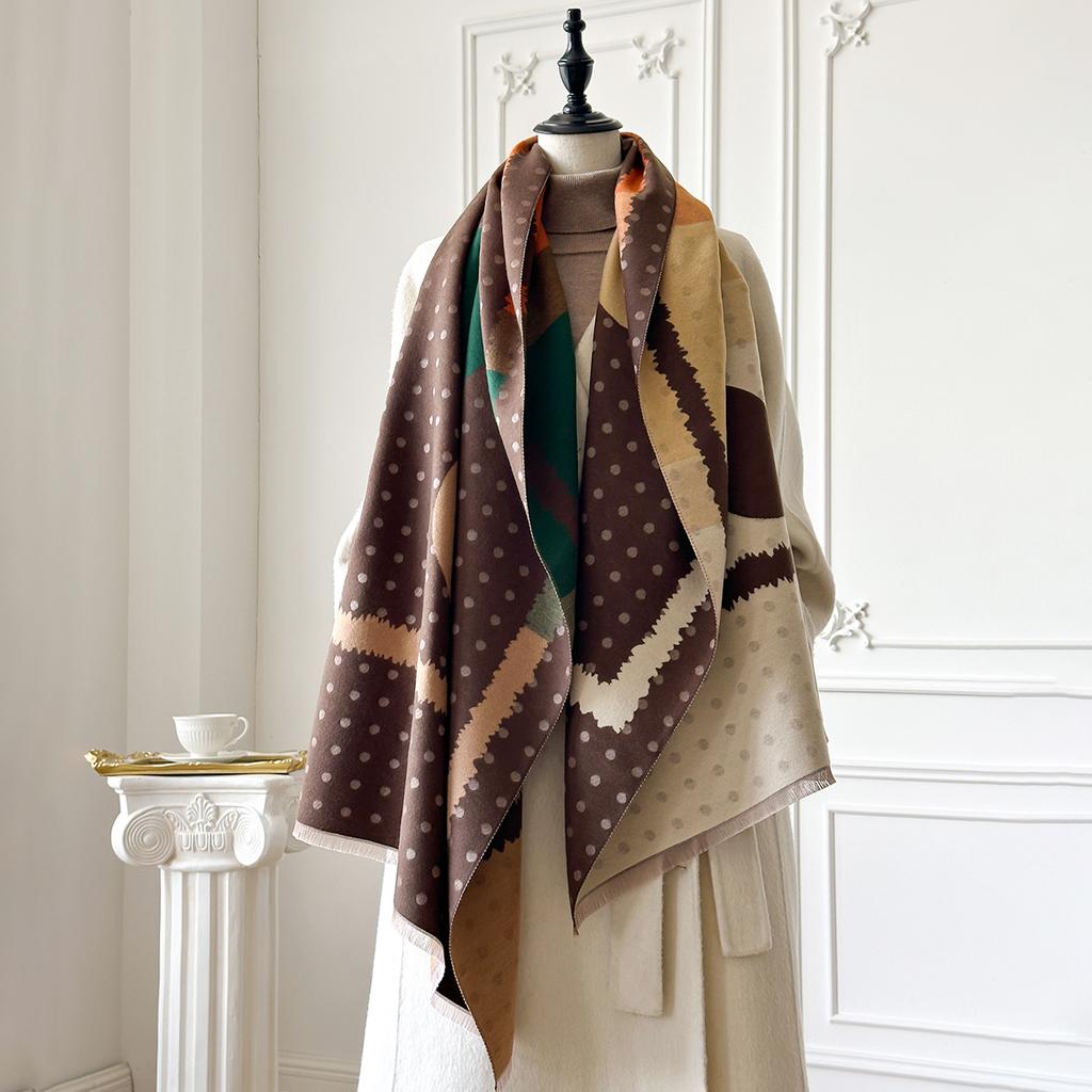 Luxury Polka Dot & Heart Print Cashmere Pashmina Scarf for Women - Ultra Warm Winter Thick Shawl | Foulard, Blanket Wrap 