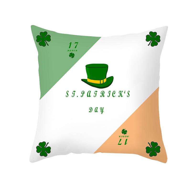 St. Patrick's Day Pillow Cover Green Cartoon Letters Four-leaf Clover Sofa Cushion Cover National Day Cushion