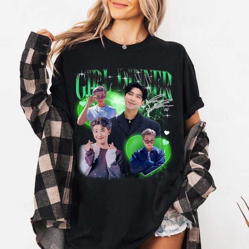 Girl Dinner RM Kim Namjoon T-shirt, Vintage Fans Homage Tee Men Women Hip Hop Streetwear Oversized Tshirt Short Sleeve Casual Clothing
