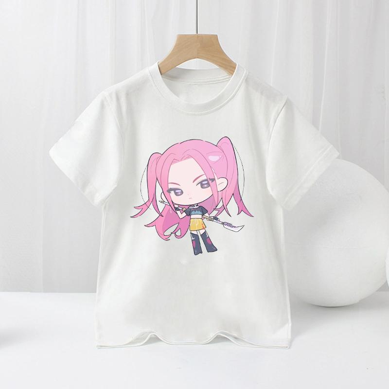 

K-pop Охотники на демонов Детская футболка с коротким рукавом с принтом аниме-персонажей Летняя повседневная детская одежда Мультяшные футболки для девочек 110