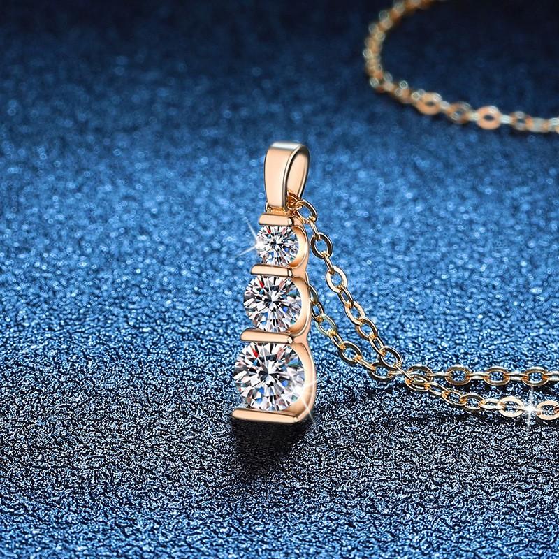 Moissanite Pendant Necklace D Color 14K Gold Plated Light Luxury Small Women