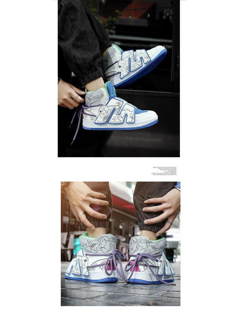 2025 Men's Trendy Loafers: Dopamine Fashion Thick Sole Height-Boosting High Top Sneakers.