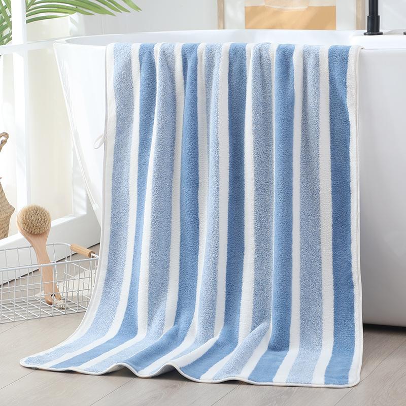Coral Fleece Bath Towel Large Wide Strip Bath Towel Thickened Absorbent Striped Towel Adult Household Beach Towel