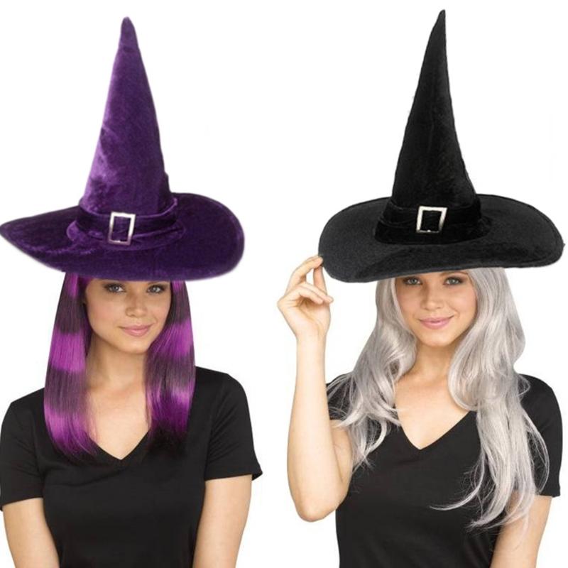 Halloween Party Witch Hats Party Wide Brimmed Pointed Hat Accessory Tulle Witch Hat with Buckles Conjurer