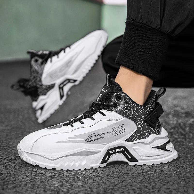 2024 Fashionable men's sports shoes for autumn lightweight wear-resistant anti slip running shoes casual thick soled white shoes