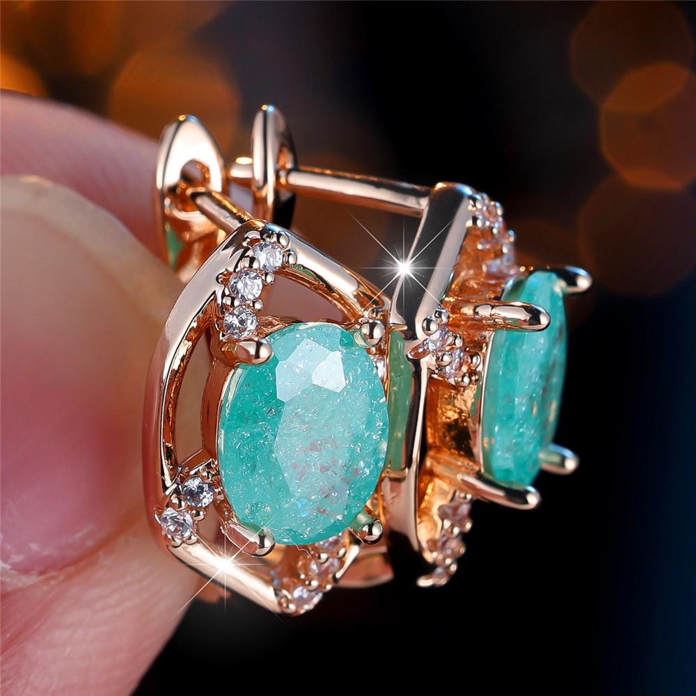 

Trendy Crystal White Zircon Green Stone Hoop Earrings For Women Vintage Gold Color Wedding Jewelry