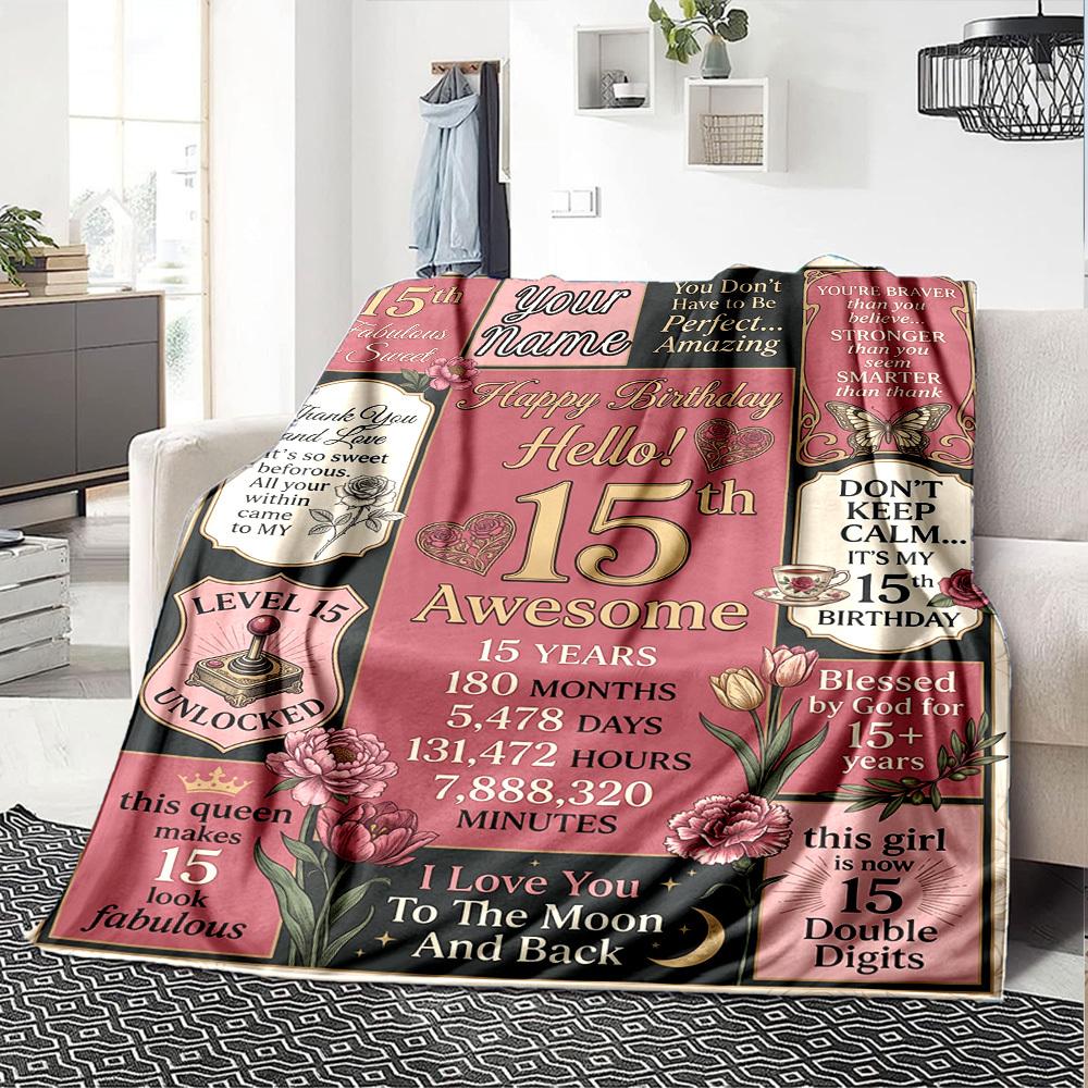 15Th Birthday Celebration Customize Your Name Blanket Warm Comfortable And Soft Blankets Are Suitable For Home Lunch Break Blanket Office Sofa Sofa