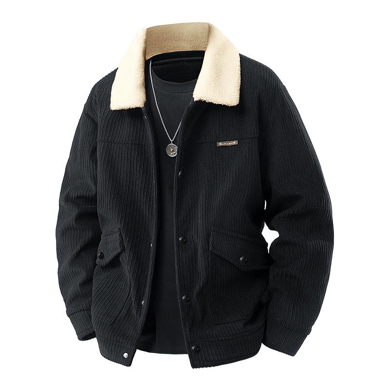 Herren Winter Cordjackett, Samt gefüttert, Reverskragen, Trendiger lockerer Schnitt, Lässiges vielseitiges Design