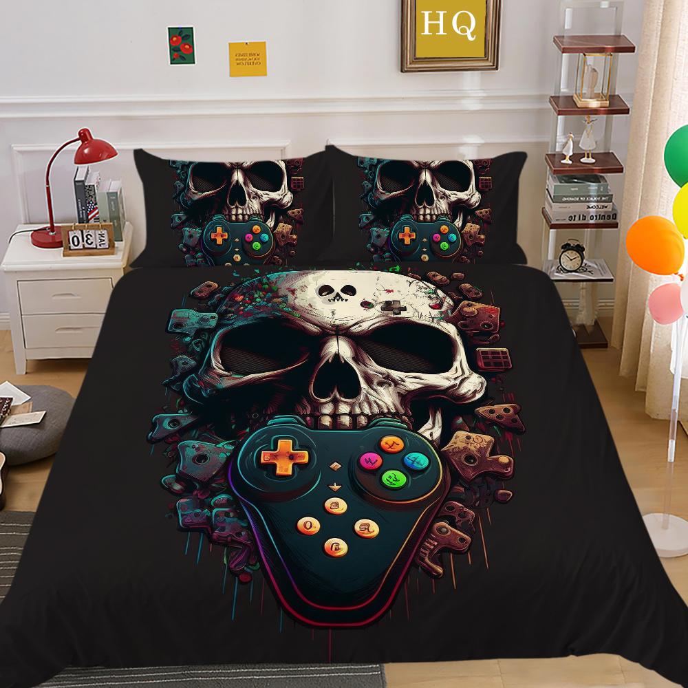 Conjunto de capa de edredom estampado para console de jogos, roupas de cama para casa, design em tamanho completo, capa de cama infantil de alta qualidade