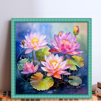 Lotus Printed Cross Stitch Kit 45x45cm DIY 14CT Thread Art Needlework Home Decor