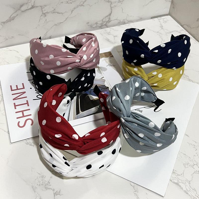 Women’s Cross Wide Edge Polka Dot Middle Knot Double Layer Comfort Hairband Stylish and Durable Headwear Women