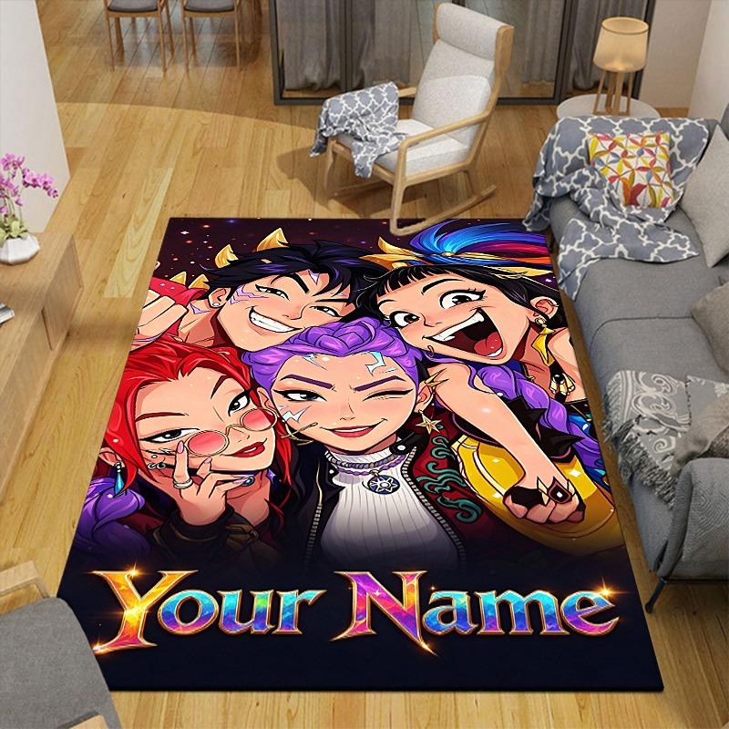 Custom 1Pc Funny Anime Characters Artwork Flannel Personalized Rug Non Slip Floor Mat Soft Carpet for Living Bedroom Office Home Decor Gift