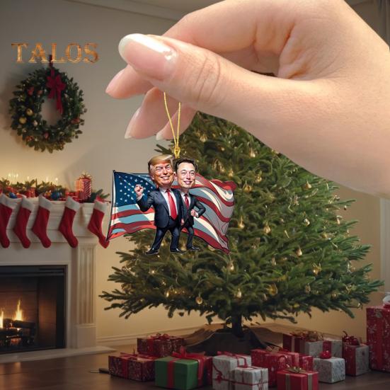Trump-Weihnachtsornament 2024, lustiges Trump-Acryl-Ornament, Weihnachtsbaum-Hängedekoration für Auto-Rückspiegel-Zubehör