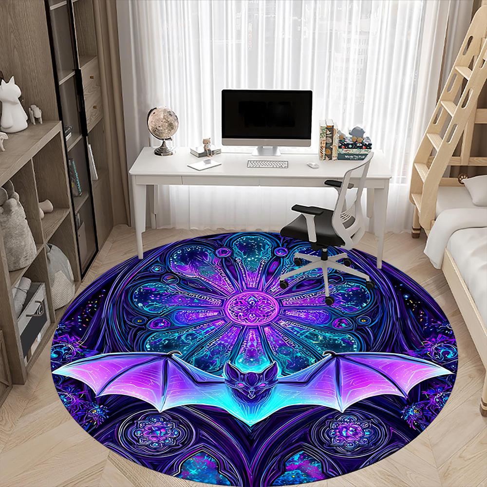 1pc Bat Mandala Office Round Area Rug, Mat Suitable ForOffice, Under Office Chairs Bedroom Living Room Home Decor, Room Deco