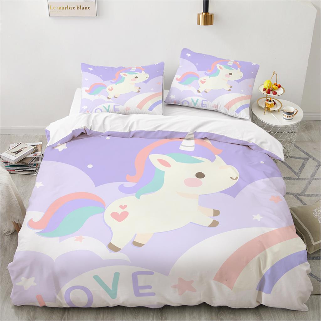 Conjunto de cama de unicórnio mágico 3d, meninos, meninas, tamanho queen, capa de edredom, fronha, cama, crianças, adultos, moda têxtil para casa