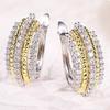 Huitan Multi-Layers Design Women Two Tone Hoop Earrings for Party Daily Gorgeous Accessories Inlaid Shiny CZ Trendy Lady Zircon