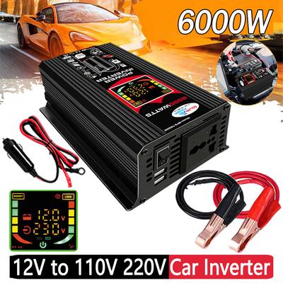 Onduleur de voiture 6000 W, 12 V CC vers 110 V/220 V CA, double port USB, intelligent, écran LCD, pour voiture, appareils électroménagers
