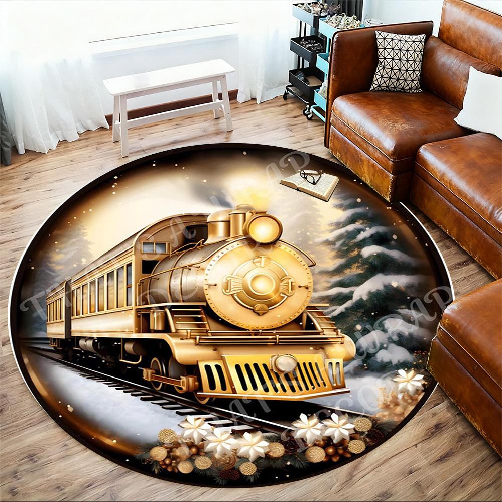 1PC Train Winter Office Round Area Rug, Under Office Chairs Bedroom Living Room Home Decor,Carpet for Office, -1110266