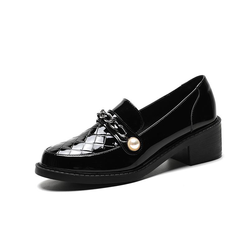 

Модные клетчатые туфли-оксфорды из лакированной кожи женские броги с металлическими цепями и пряжками из жемчуга плетеные узоры на толстом каблуке женские лоферы 4.5 чёрный