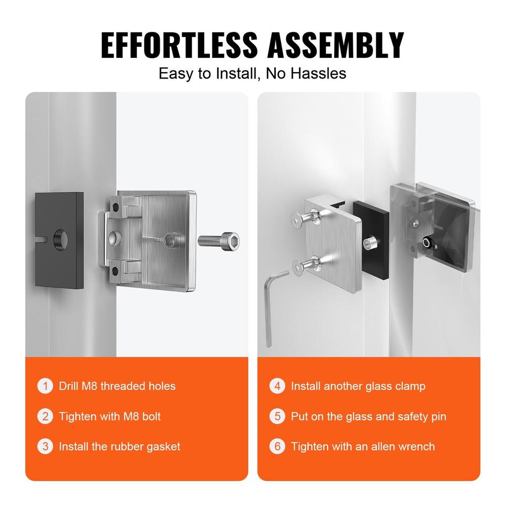 Glass Clamp 4 PCS Square Railing Bracket for 0.31 "-0.47 " Glass Silver