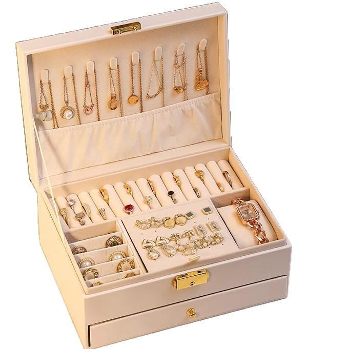 Elegant Jewelry Storage Box with Multi-Functional Drawers for Rings, Earrings, Necklaces, and Ornaments - Perfect for Home Display.