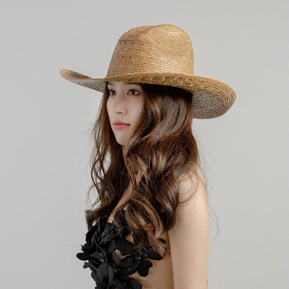 beach hat Western Palma Desert Hat cowboy hat Flat Brim Cowboy Hat in Natural Palm Leaf Straw Handmade UPF 50 Summer hat