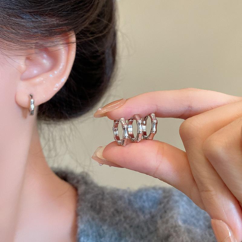 Two pairs of cold wind bamboo earrings female design sense simple silver earrings earrings