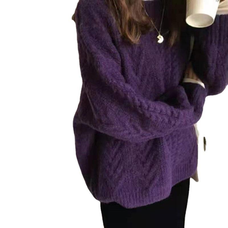 Twist pullover sweater 1011 autumn and winter new lazy wind solid color loose casual bottoming knitted sweater women's clothing