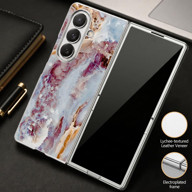 Colorful Marble Case For Samsung Z Fold 8 Ultra 7 6 5 Luxury Plating Leather Skin Hard Phone Cover For Galaxy Z Fold8 Fold7 Fold6
