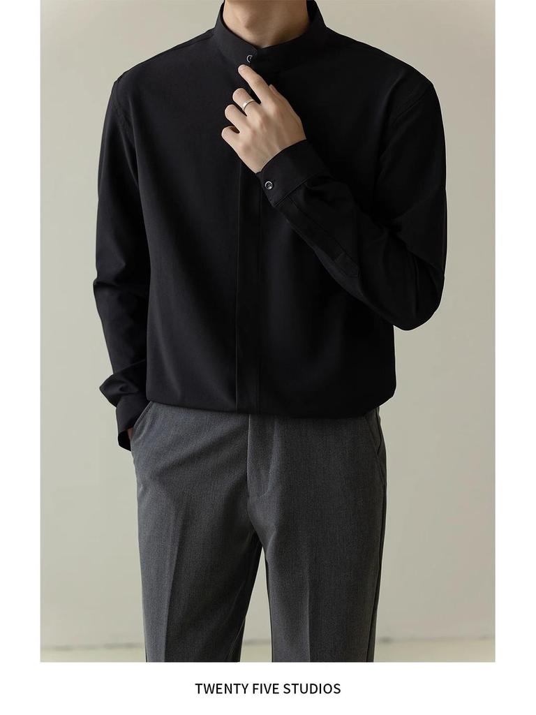 2025 Men's Slim Fit Non-Iron Long-Sleeve Business Shirt - Light, Mature Korean Style for Spring and Autumn