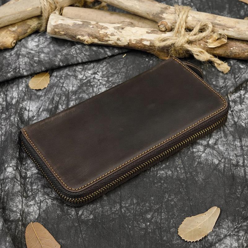 Leather Vintage Long Wallet for men women single zipper leather wallet purse buisness men casual wallet real skin burse for man