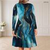 Women Plus Size V Neck Long Sleeve Black Floral Printed Curved Hem Dress