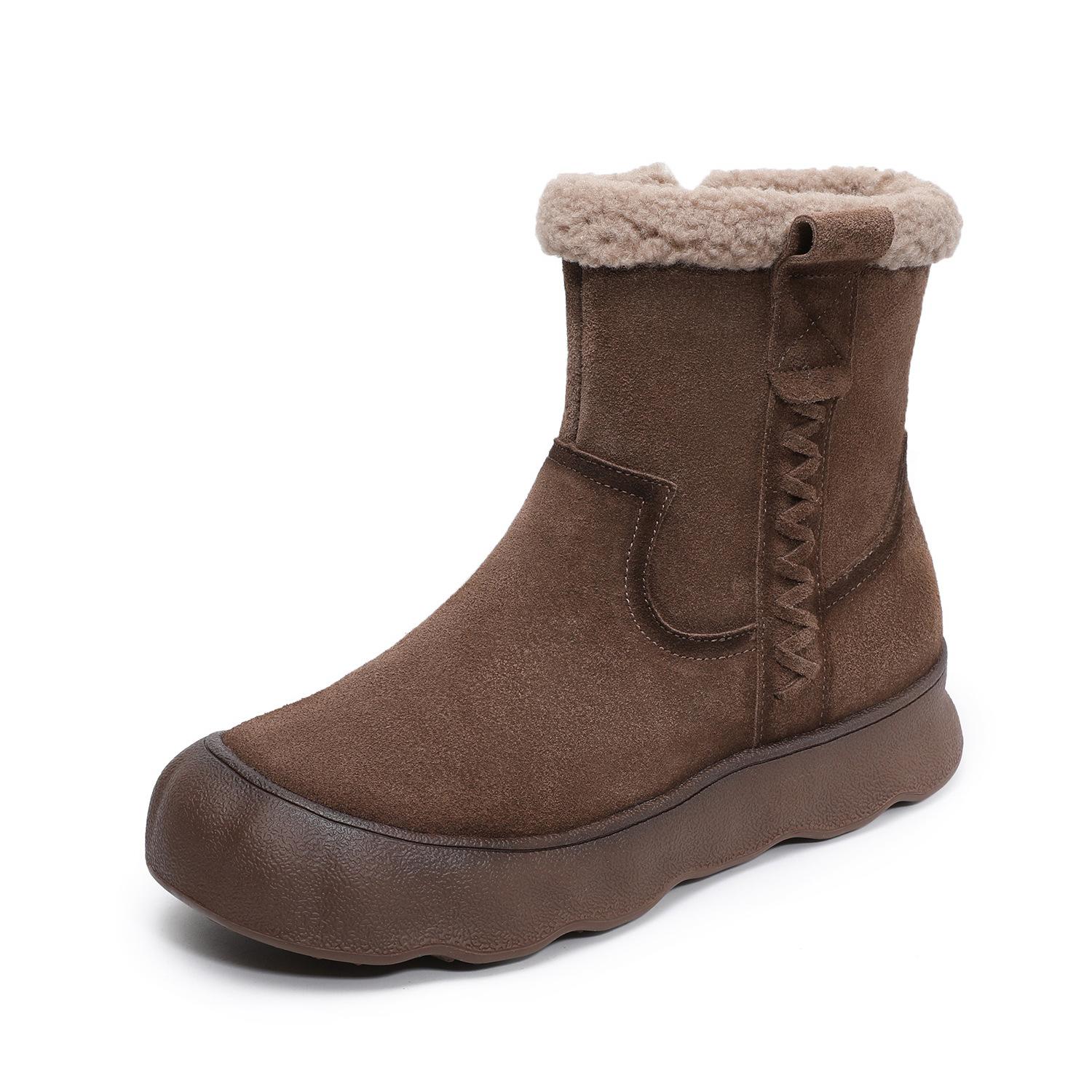 

Johnature Cow Suede Round Toe Thick Soled Short Boots Versatile Plush Thickened Warm Women s Shoes 39 коричневий