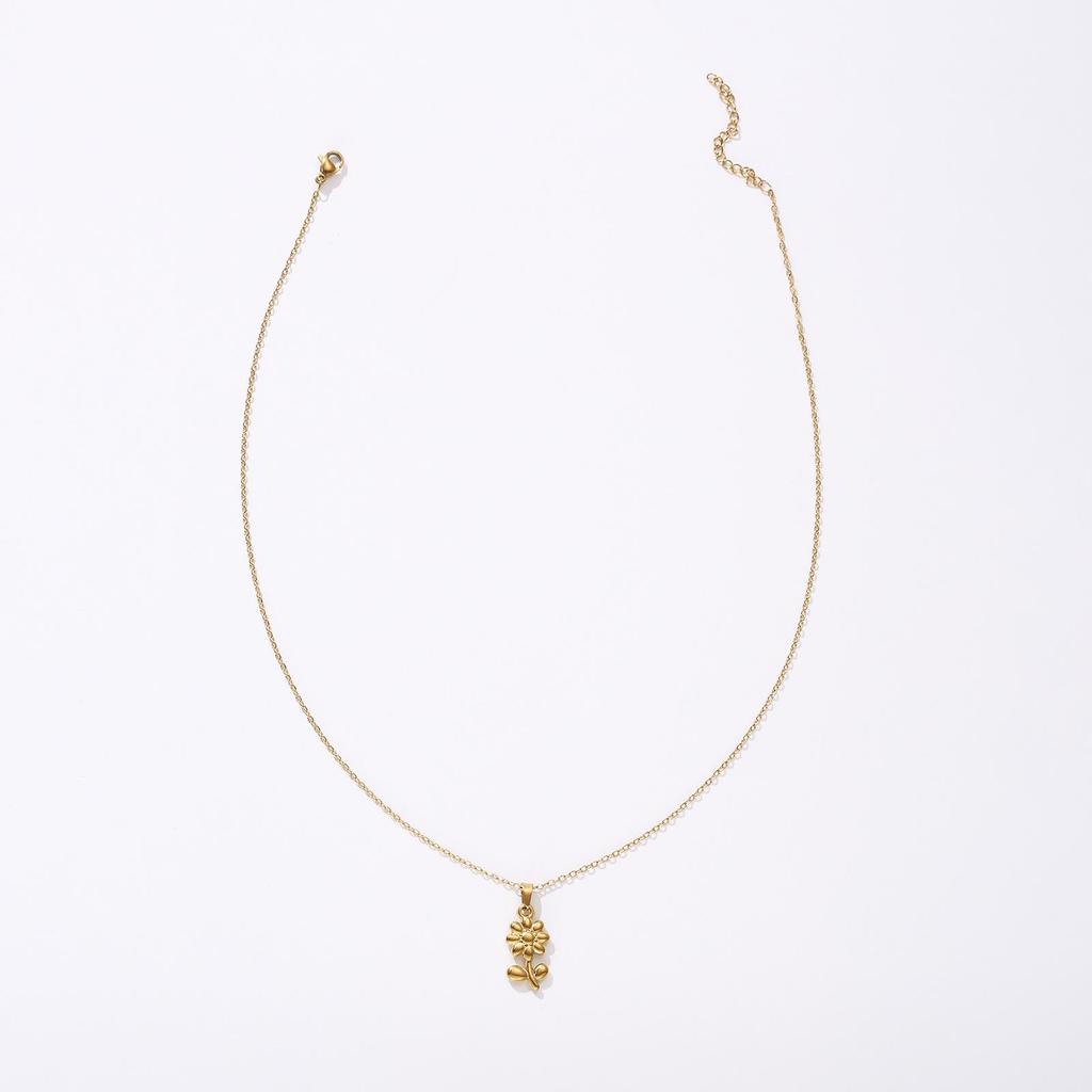 Stainless Steel Daisy Branch Pendant Necklace for Women