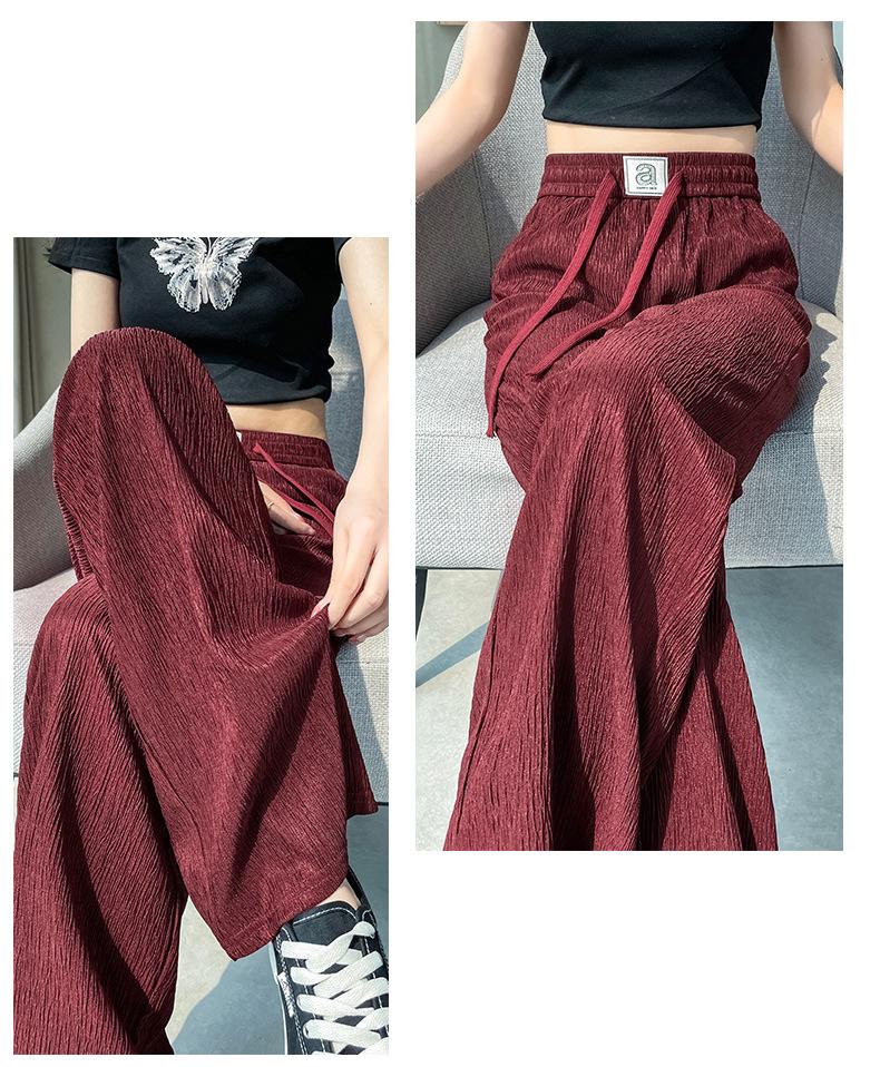 Pleated High Waist Fleece-Lined Wide Leg Pants for Women - Autumn Winter Slimming Plus Size Casual Wear