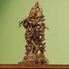 Handcrafted Lord Krishna With Playing Flute, Antique Brass Statue, Gold Murti